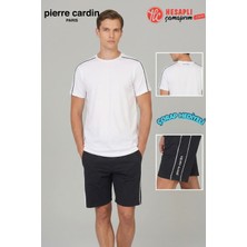 Pierre Cardin Premium Erkek Çizgili Pamuklu Rahat Kalıp Kısa Kollu Şortlu Pijama Takım Çorap Hediye