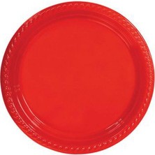 Selanikli Ticaret Partı Tabak Plastık Kırmızı Pk 25 Lı Yuvarlak 22 cm