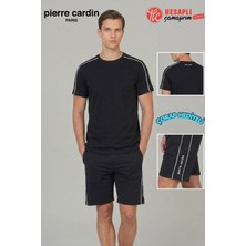 Pierre Cardin Premium Erkek Çizgili Pamuklu Rahat Kalıp Kısa Kollu Şortlu Pijama Takım Çorap Hediye