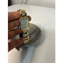 Hüma Butik Kadın Altın Kaplama Baget Kasa Çelik Saat - Kristal Taş Detaylı