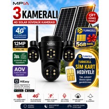 MPIA KOTO 12MP 3 Lens 4G Çift Solar Panel HiEasy AOV (Sürekli Kayıt) Gece Görüş Çift Yönlü Ses Turkcell Sim Kart