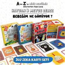 Bunbaza Zeka Kartları 3’lü Set 0-4 Yaş  Kontrast Bebek Kartı + Hayvan + Meyve Sebze Eğitici Montessori Kartlar