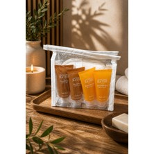 Essentiel Elements Bathe Şeffaf Çantalı 7 Li Banyo & Seyahat Seti – Oval Kabak Lif + 2 Sabun (42 Gr) + 2 Şampuan (30 Ml) + 2 Duş Jeli (30 Ml)