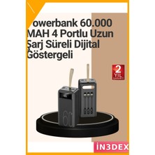 İn3dex 4 Çıkışlı Hızlı Şarj Powerbank LED Ekranlı 18X8X6 cm