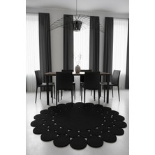 Comfort Craft Bohem Hasır Görünümlü Yuvarlak Kilim - Çift Taraflı Kullanım - Modern Salon Halısı-Siyah