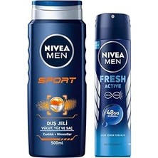 Uravas Store Men Erkek Sprey Deodorant Fresh Active 48 Saat Deodorant Koruması 150ML ve Men Sports Duş Jeli 3ü 1