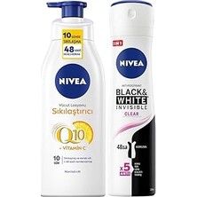 Uravas Store Kadın Sprey Deodorant Black&amp;white Clear 150ML, Q10 Sıkılaştırıcı ve Nemlendirici Vücut Losyonu