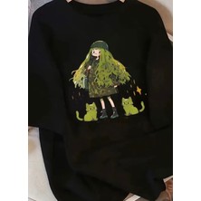 Nigrum Pardus Nıgrum Pardus Özel Seri Anime'nin Yeşil Kedileri Baskılı %100 Pamuk Kız Çocuk T-Shirt