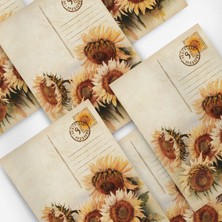 Henno A6 (10,5X14,8 Cm) 6’lı Tek Desen Vintage Ayçiçeği / Günebakan Scrapbook, Journal ve Mektup Kağıdı