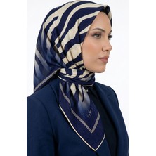 Hadiora Lacivert Bej Zebra Desenli Organik Pamuk Soft Eşarp