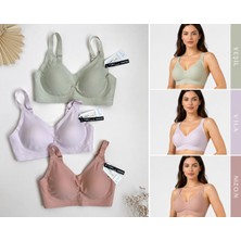 Seçkin Dikişsiz Toparlayıcı Sütyen 3’lü Set – Yumuşak Dokulu, Destekleyici, Günlük Konforlu Bralet (Yeşil – Lila – Nude)