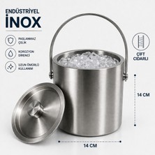 Dies Premium Buz Kovası Çift Cidarlı Yalıtımlı Kapaklı Saplı 1.2 Litre Kapasiteli Inox Soğutucu Kova Kutulu
