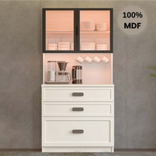 Flances Manolya Mdf Kahve Köşesi Dolabı Çekmeceli Işıklı