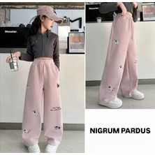 Nigrum Pardus Nıgrum Pardus Özel Seri Cute Puggy Baskılı %100 Pamuk Ispanyol Paça Kız Çocuk Yazlık Eşofman Altı