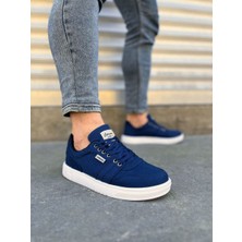 JY0118 Rex Bağcıklı Keten Kumaş Erkek Günlük Sneaker Ayakkabı Kbt - Lacivert