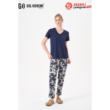 Gd Goldoremi 29160 Premium Kadın V Yaka Yazlık Rahat Kesim Kısa Kollu Pijama Takım