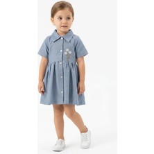 Mini Baray Çiçek Nakışlı Gömlek Elbise (1 Yaş 2 Yaş  3 Yaş  4 Yaş)