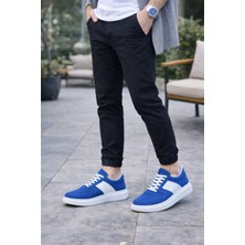 JY011 Line Erkek Günlük Bağcıklı Süet Spor Sneaker Ayakkabı Sbt - Mavi/beyaz