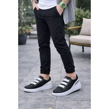 JY029 Mono Bağcıksız 3 Bantlı Lastikli Legend Cilt Erkek Günlük Sneaker Ayakkabı Cbt - Siyah/beyaz