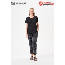 Gd Goldoremi 29149 Premium Kadın V Yaka Rahat Kesim Puantiyeli Kısa Kollu Pijama Takım