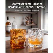 2'li Karma Set 200 ml Kehribar & Şeffaf Modern Cam Viski ve Kokteyl Bardağı