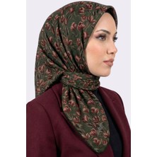 Hadiora Haki Çiçek Desenli Organik Pamuk Soft Eşarp