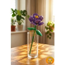 Bricks Mor Lale Çiçek Yapım Seti - Solmayan Yapay Çiçek - 113 Parça Dekoratif Mini Blok Çiçek