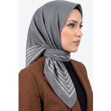 Hadiora  Gri Çizgili Organik Pamuk Soft Eşarp