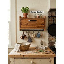 Zenba Design Ahşap Askılıklı Mutfak Rafı Baharatlık Kupalık