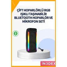 İn3dex Taşınabilir Bluetooth Hoparlör Rgb Işıklı Çift 4 Inç Mikrofonlu