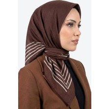 Hadiora  Kahve Beyaz Çizgili Organik Pamuk Soft Eşarp