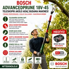 Bosch Advancedprune 18V-45 Teleskopik Aküsüz Ağaç Budama Makinesi + 2,5 Ah Akü ,iş Gözlüğü ve Iş Eldiveni Hediye