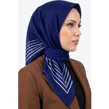 Hadiora  Saks Mavisi Çizgili Organik Pamuk Soft Eşarp