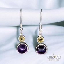 KURTAY JEWELLERY Amethyst ve Citrine Taşlı Gümüş Küpe