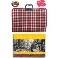 Glanart 35X50 cm Resim Çantası + 35X50 Resim Defteri (Askılı - Fermuarlı) Ekoseli Desen