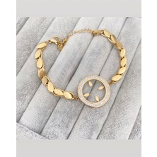 Stainless Stell Çeyrek Altın Takılabilen Taşlı Gold Bileklik