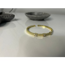 Hüma Butik Çelik Gold Kare Kesim Zirkon Taşlı Minimalist Kelepçe Bilezik