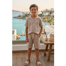 Butik Erkek Çocuk %100 Pamuklu Müslin Kumaş Şortlu 2'li Takım
