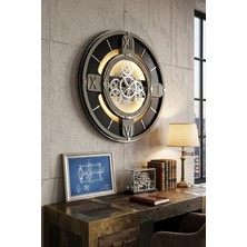 Asse Tasarım LED Lighted Moving Gear Wall Clock – Hareketli Çarklı Premium Duvar Saati 50X50CM