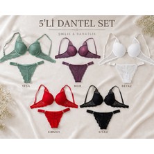 Seçkin 5’li Dantelli Sütyen Külot Takımı – Destekli Şık ve Rahat Kadın Iç Giyim Seti (Yeşil, Mor, Beyaz, Kırmızı, Siyah)