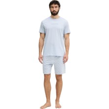 Calvin Klein Erkek Mavi Kısa Kollu Şortlu Pijama Takımı LV00NM2900