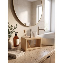 Nest WoodTR Nestwoodtr Ham Doğal Ahşap Minimal Banyo Düzenleyici, Diş Fırçalık - Macunluk Diş Fırçası Standı (Boyalı Ahşap)