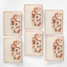 Henno A6 (10,5X14,8 Cm) 6’lı Tek Desen Vintage Pembe Gül Çiçekli Çizgili Mektup Kağıdı ve Scrapbook Seti