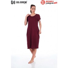 Gd Goldoremi 23234 Premium Kadın Açık Yaka Kısa Kollu Rahat Kalıp Bol Kısa Kollu Cepli Elbise