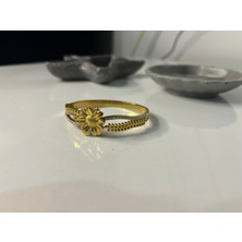 Hüma Butik Çelik Gold Taşlı Papatya ve Bahar Dalı Figürlü Kelepçe