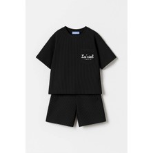 Gofre Kumaş Kız-Erkek Çocuk Şortlu Oversize 2 Li Takım