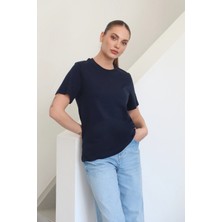 Roea Bisiklet Yaka Basic T-Shirt Lacivert