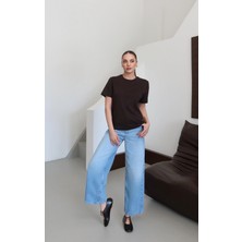 Roea Bisiklet Yaka Basic T-Shirt Kahve