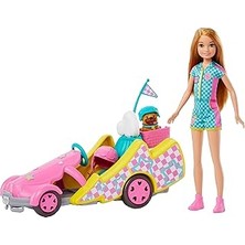 Uravas Store Barbie ve Stacie; Dönen Tekerlekleri Olan Go Kart Arabası, Köpek, Aksesuarlar ve Çıkartma Sayfası D