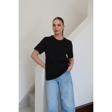 Roea Bisiklet Yaka Basic T-Shirt Siyah